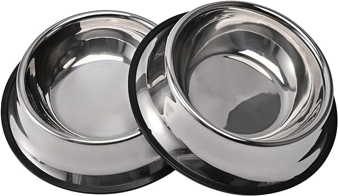 Steel Dog Bowl with Anti-Skid Rubber Base